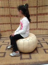 Load image into Gallery viewer, Cream Leather Handmade Stitched Pouf Charm & Perfection