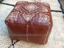 Load image into Gallery viewer, Brown Chocolate Square Leather Ottoman Pouf 19.6 inches square / 14.1 hight