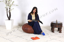 Load image into Gallery viewer, Peach Pasted Leather Handmade Stitched Pouf