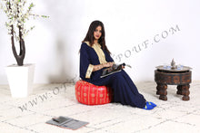 Load image into Gallery viewer, Handmade Leather Gray Ottoman Stitched Pouf