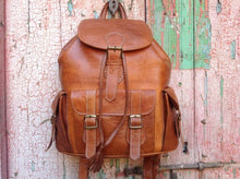 Load image into Gallery viewer, Camouflage Lining in this Great Large Handmade Travel Leather Backpack from New York