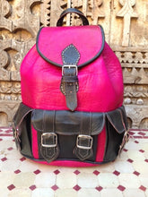 Load image into Gallery viewer, Medium Leather Backpack in Fushia and Black parts