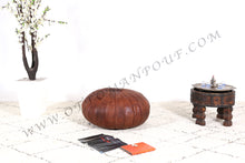 Load image into Gallery viewer, Peach Pasted Leather Handmade Stitched Pouf