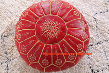 Load image into Gallery viewer, Handmade Leather Gray Ottoman Stitched Pouf