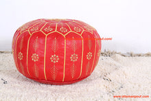Load image into Gallery viewer, Handmade Leather Gray Ottoman Stitched Pouf