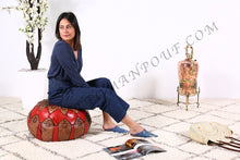 Load image into Gallery viewer, Brown & red Leather Ottoman Pouf