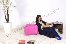 Load image into Gallery viewer, Charm & Perfection Cream Pasted Leather Handmade Stitched Pouf
