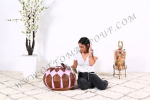 Load image into Gallery viewer, Brown & Pink Leather Pouf