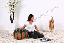 Load image into Gallery viewer, Brown & Green Leather Pouf