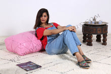 Load image into Gallery viewer, Burgundy Lovely Warm Red Leather Pouf