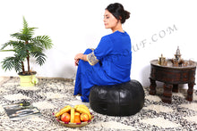 Load image into Gallery viewer, Black Leather Ottoman Pouf from New York