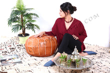 Load image into Gallery viewer, Caramel Tan Ottoman Pouf