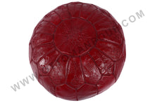 Load image into Gallery viewer, Burgundy Lovely Warm Red Leather Pouf
