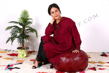 Load image into Gallery viewer, Burgundy Lovely Warm Red Leather Pouf