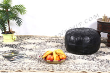 Load image into Gallery viewer, Black Leather Ottoman Pouf from New York