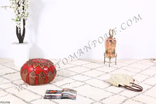 Load image into Gallery viewer, Brown & red Leather Ottoman Pouf