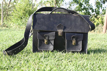 Load image into Gallery viewer, Charcoal Black Leather Messenger Bag / Satchel
