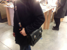 Load image into Gallery viewer, \Leather Messenger bag Satchel inlaid lapis lazuli surrounded by vintage silver