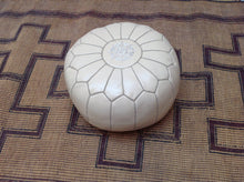 Load image into Gallery viewer, Cream Leather Handmade Stitched Pouf Charm & Perfection