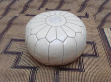Load image into Gallery viewer, Cream Leather Handmade Stitched Pouf Charm & Perfection