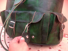 Load image into Gallery viewer, Large Organic Vibration Olive Green Handmade Travel - Hiking Leather Backpack from New York