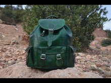 Load image into Gallery viewer, Large Organic Vibration Olive Green Handmade Travel - Hiking Leather Backpack from New York