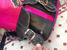 Load image into Gallery viewer, Medium Leather Backpack in Fushia and Black parts
