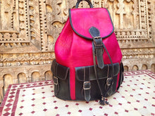 Load image into Gallery viewer, Medium Leather Backpack in Fushia and Black parts