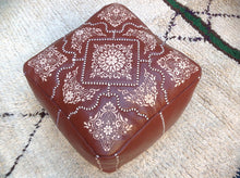 Load image into Gallery viewer, Brown Chocolate Square Leather Ottoman Pouf 19.6 inches square / 14.1 hight