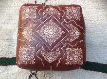 Load image into Gallery viewer, Brown Chocolate Square Leather Ottoman Pouf 19.6 inches square / 14.1 hight