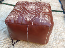 Load image into Gallery viewer, Brown Chocolate Square Leather Ottoman Pouf 19.6 inches square / 14.1 hight