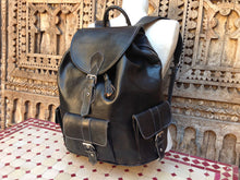 Load image into Gallery viewer, Large Black Handmade Travel Leather Backpack with 3 front Pockets and back zippered pocket