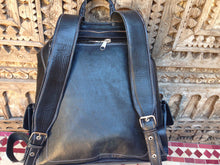 Load image into Gallery viewer, Large Black Handmade Travel Leather Backpack with 3 front Pockets and back zippered pocket