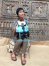 Load image into Gallery viewer, Handmade Leather Sky Blue Backpack with 3 front classic pockets