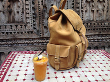 Load image into Gallery viewer, Large Mustard Handmade Travel Leather Backpack from new york