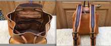 Load image into Gallery viewer, Handmade Leather Caramel and Chocolate Backpack with 2 front Pockets and Inside Zipper Pocket