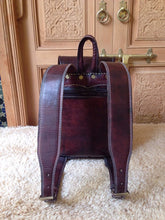 Load image into Gallery viewer, Sangria brown Hand-Stitched Leather Backpack Purse with three handy pockets. Rucksack, Satchel Backpack, Travel Backpack