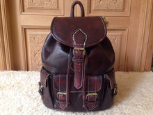 Load image into Gallery viewer, Sangria brown Hand-Stitched Leather Backpack Purse with three handy pockets. Rucksack, Satchel Backpack, Travel Backpack