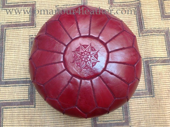 Put Some Burgundy wine in your life - Lovely Warm Red Leather Pouf From New York