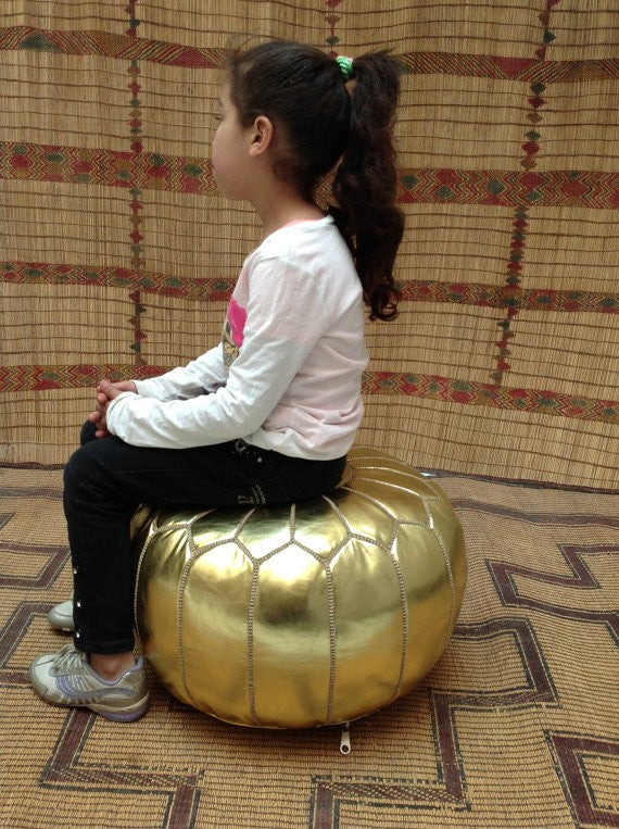 Wedding gift - GOLD Leather Pouf - Rich your house with handmade leather GOLD pouf
