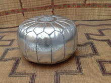 Load image into Gallery viewer, Feminine your Home Decor with Silver Handmade Leather pouf
