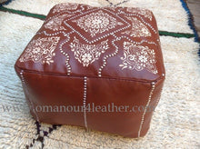 Load image into Gallery viewer, Brown Chocolate Square Leather Ottoman Pouf 19.6 inches square / 14.1 hight
