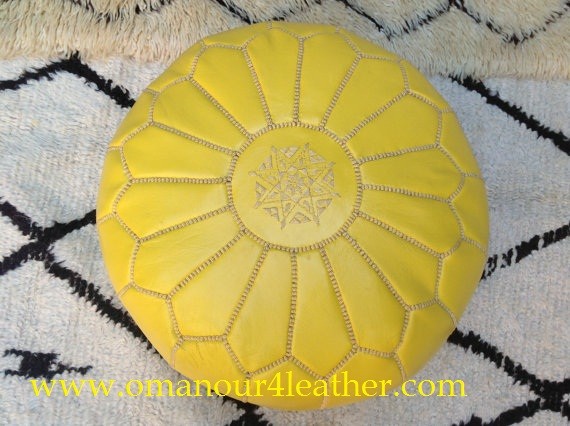 Organic Dyed on this Amazing Yellow Leather Ottoman Pouf from New York