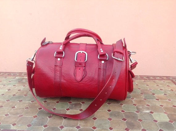 Red Leather Duffle / Messenger