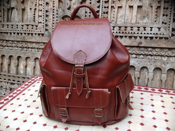 Travel Wine Red Leather Backpack
