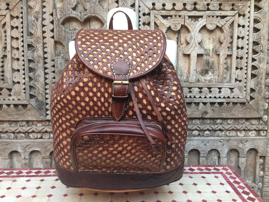 Large Braided Leather Backpack in Natural Color