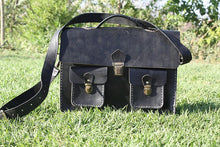 Load image into Gallery viewer, Charcoal Black Leather Messenger Bag / Satchel
