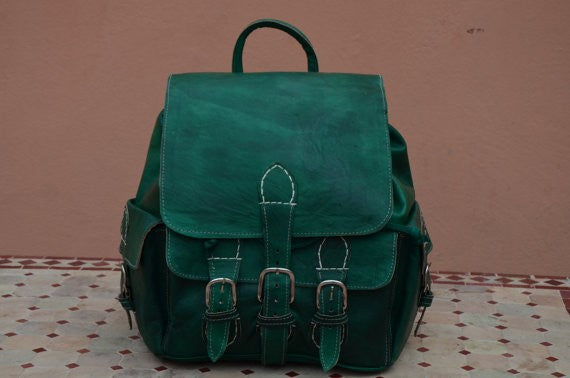 Green Organic Dye - Leather Backpack with Soft Lining