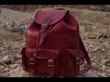 Load image into Gallery viewer, Large Organic Sangria Red Handmade Travel Leather Backpack from New York
