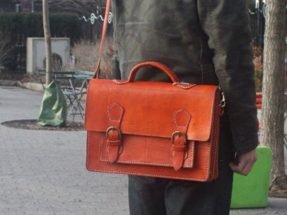 Orange Leather Briefcase in Large 16.5 inch